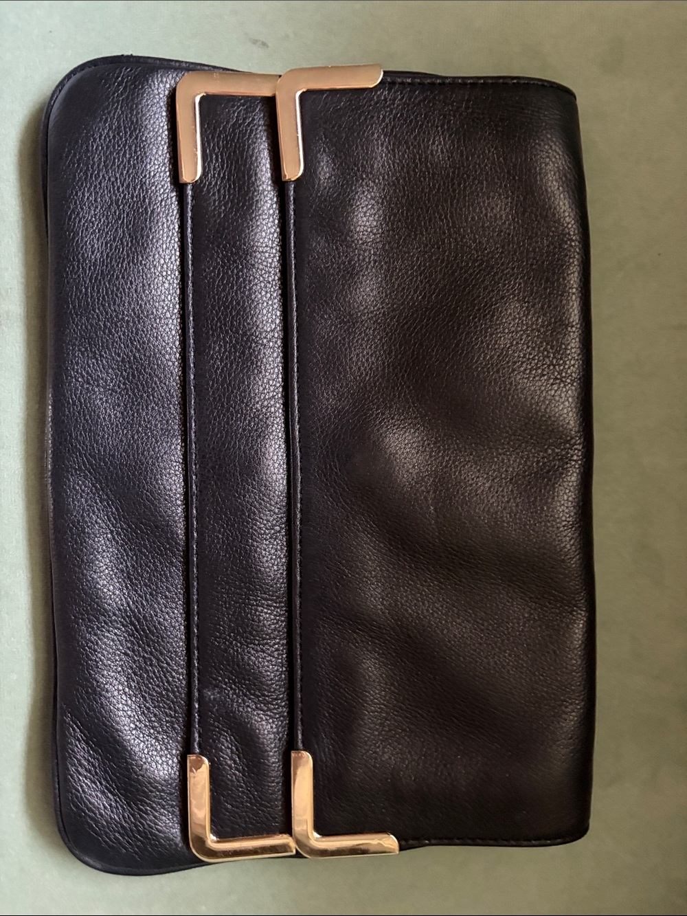 Michael Kors Black Leather Clutch with Gold Accents